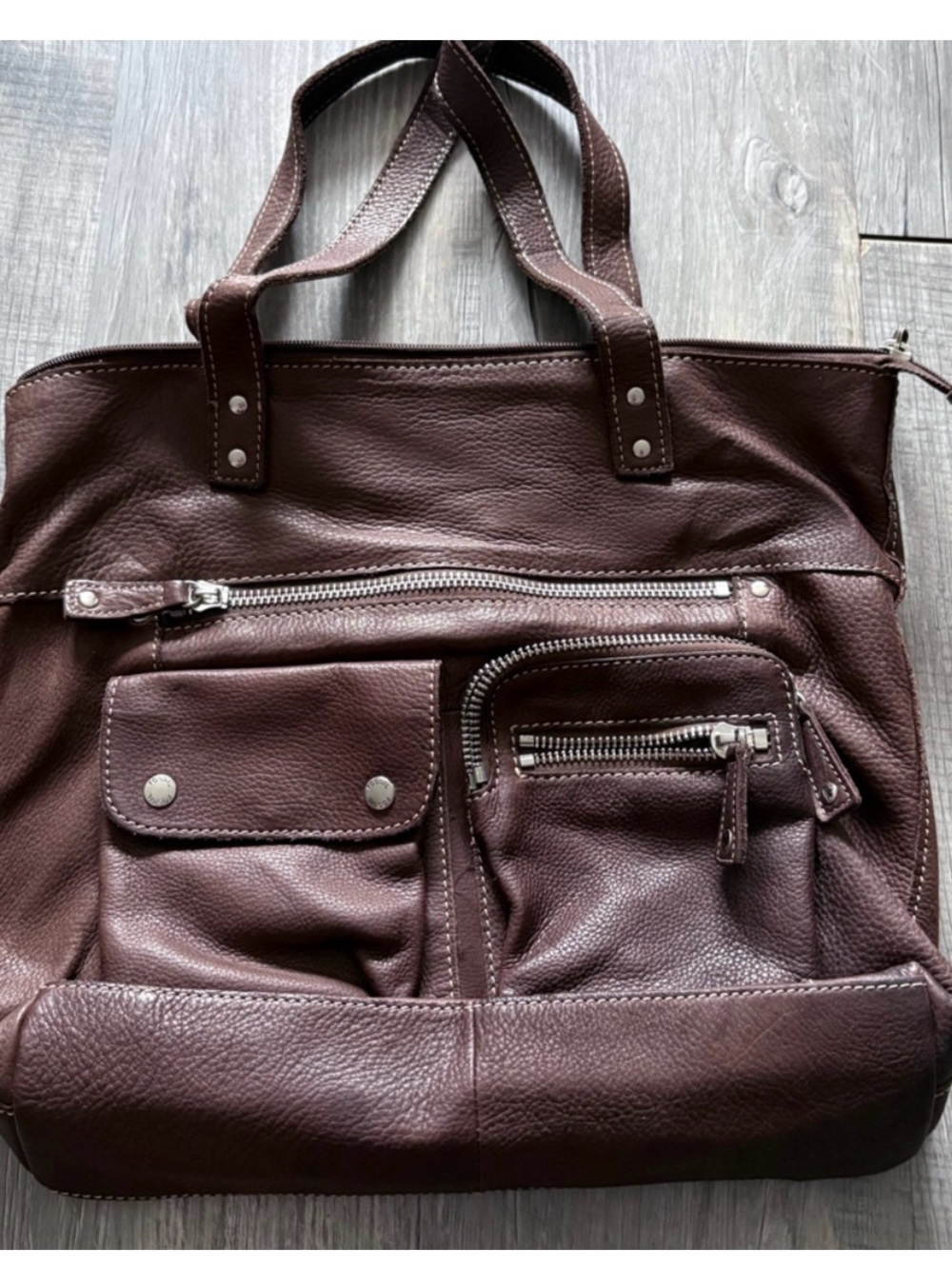 Fossil Deep Brown Leather Multi-Pocket Tote